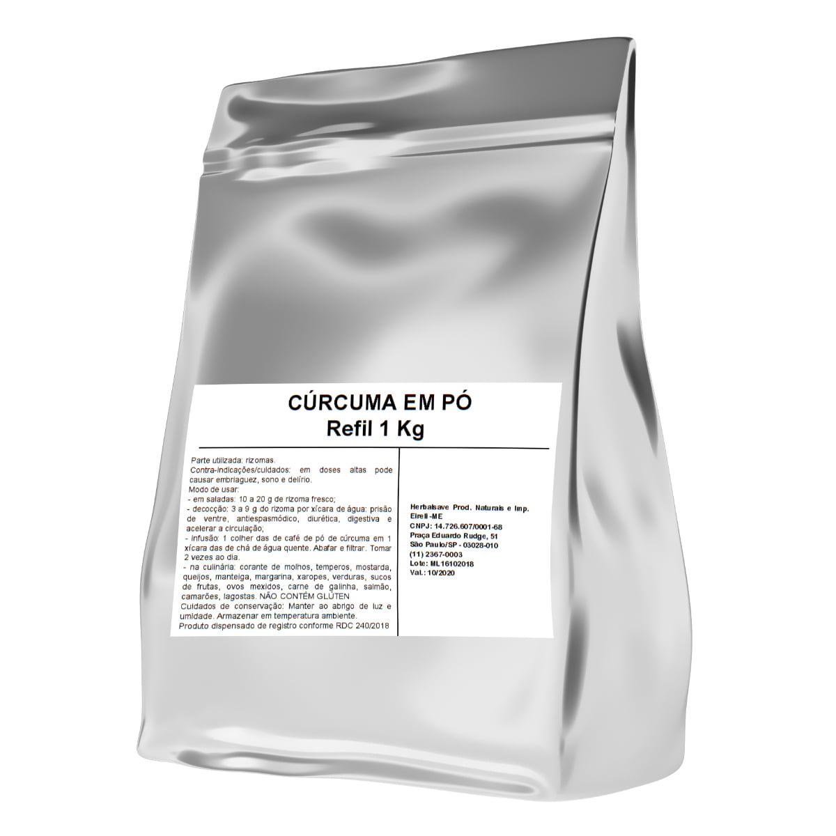 Cúrcuma 1Kg 1 Kilo Mais Nutrition - Embalagem Refil Metalizada