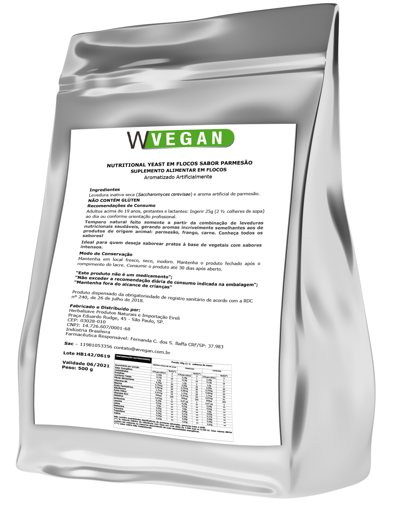 Nutritional Yeast 500g Sabor Curcuma Embalagem Refil Levedura Nutricional em Flocos Vegano