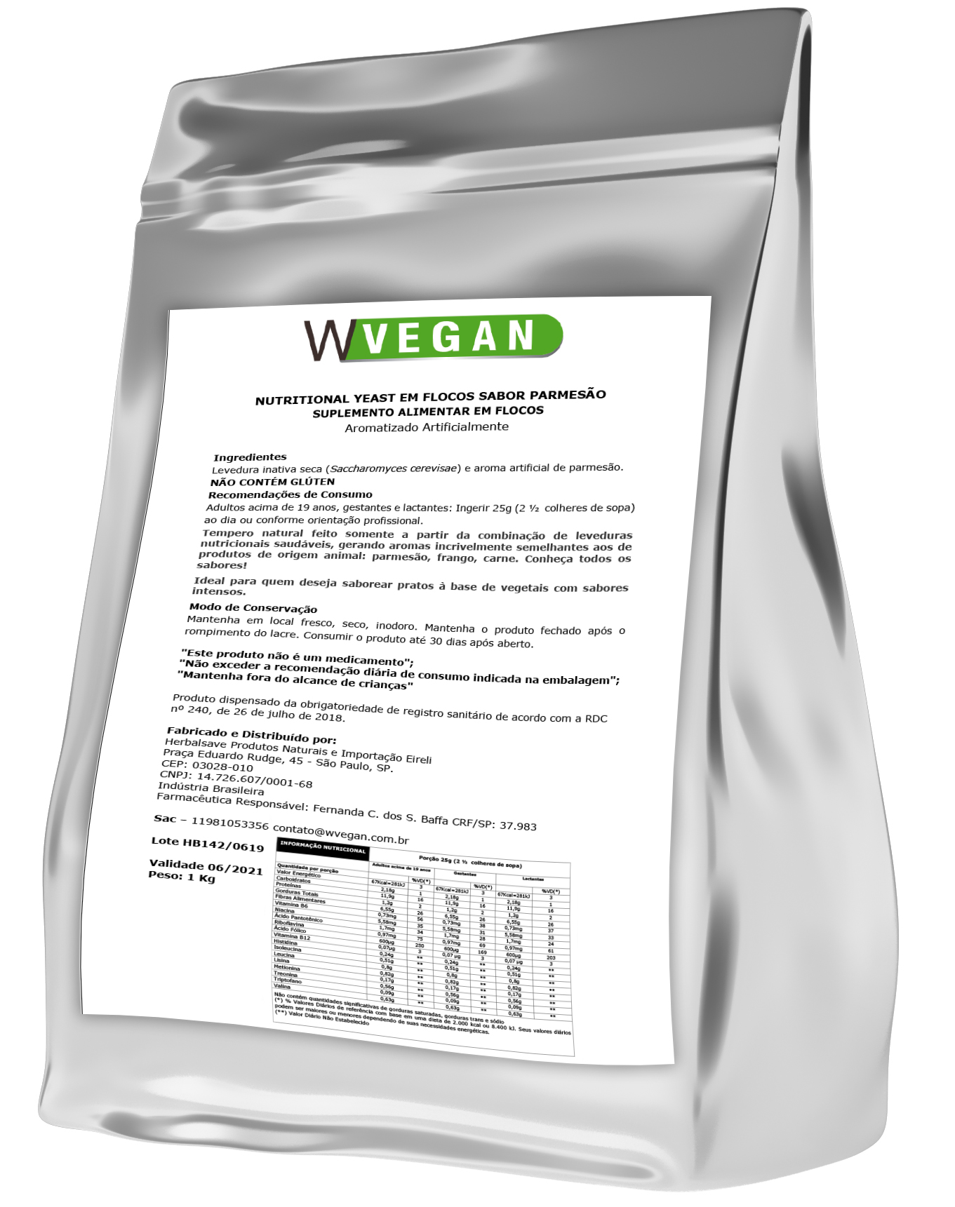 Nutritional Yeast Levedura em Flocos 1Kg ER WVegan - Carne Vegano