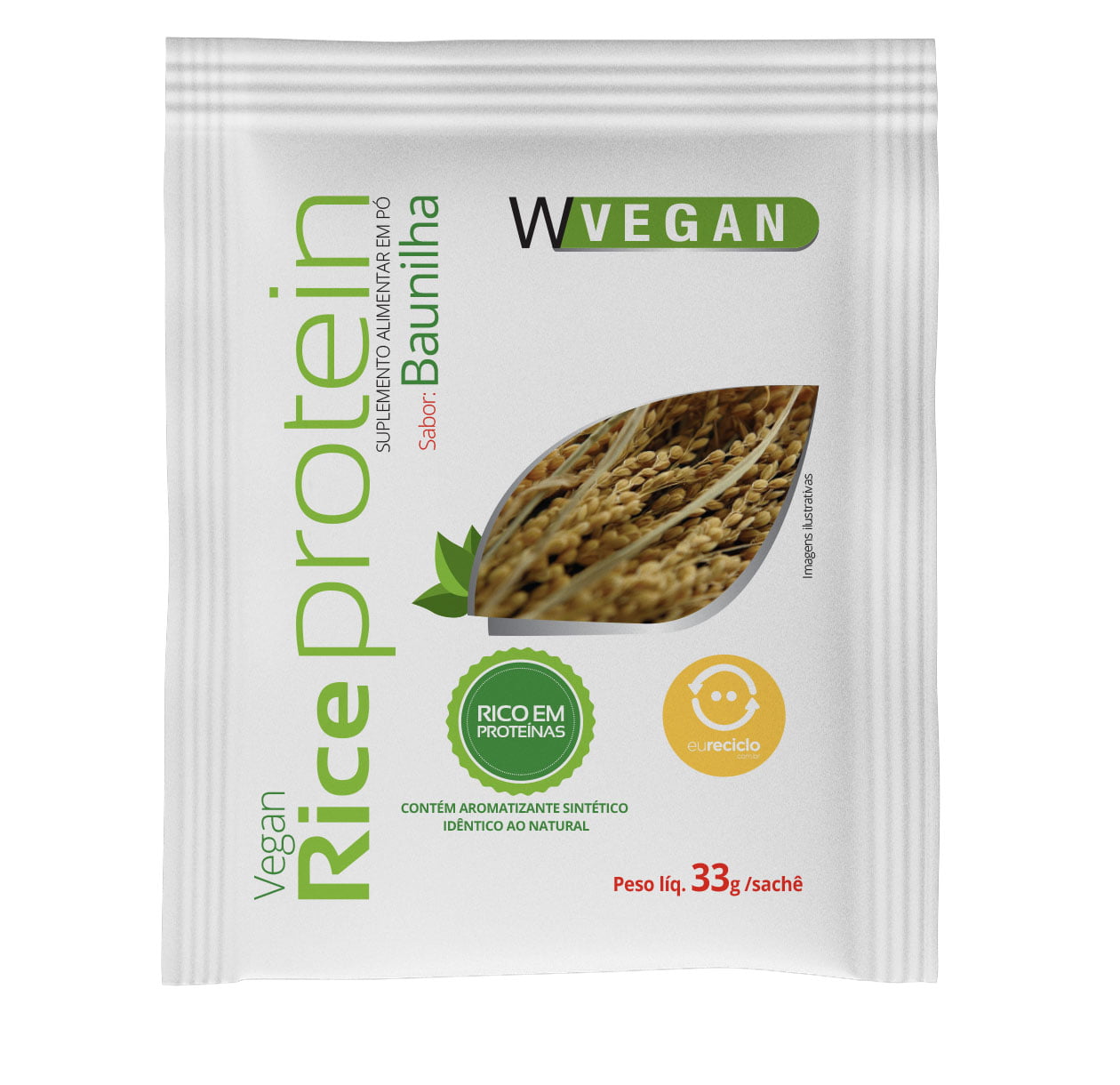Sache Rice Protein 33 gramas WVegan Sabores Baunilha , Chocolate e Neutro Sem Sabor Proteina de Arroz