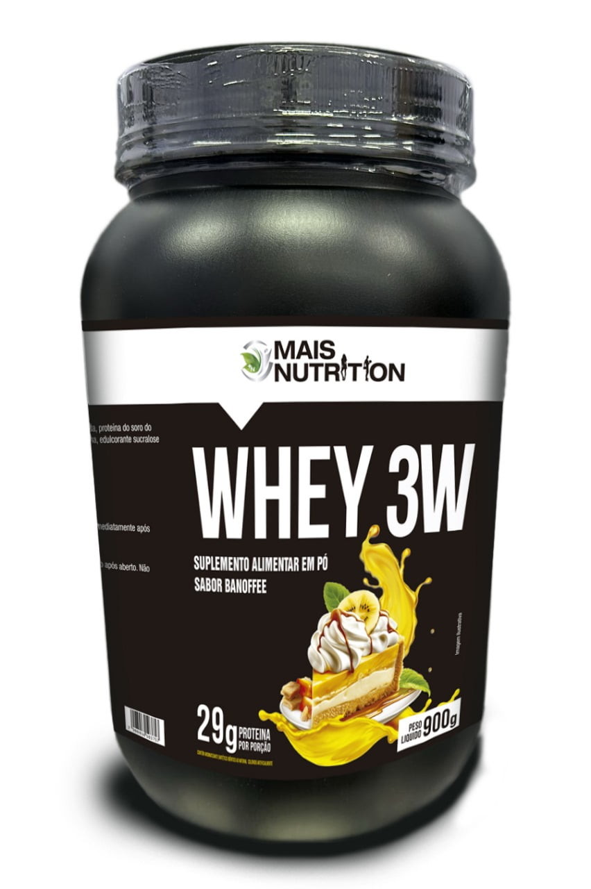 Whey Protein 3W 900g Sabores Baunilha , Chocolate , Morango e Bannoffee