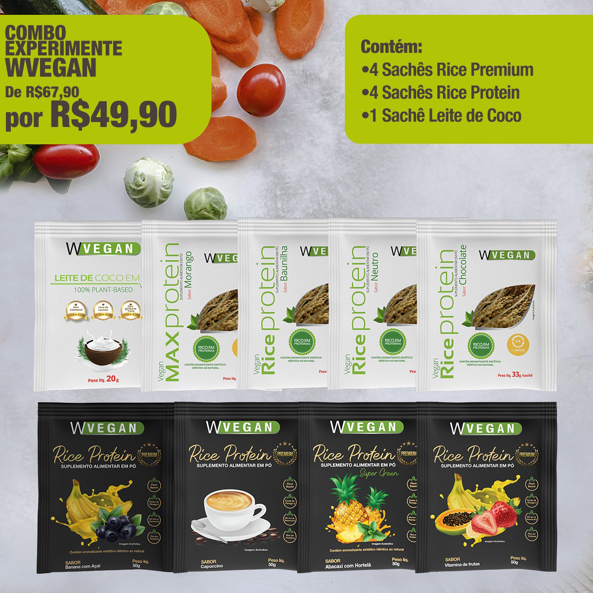 Combo Experimente WVegan Linha Completa Vegano