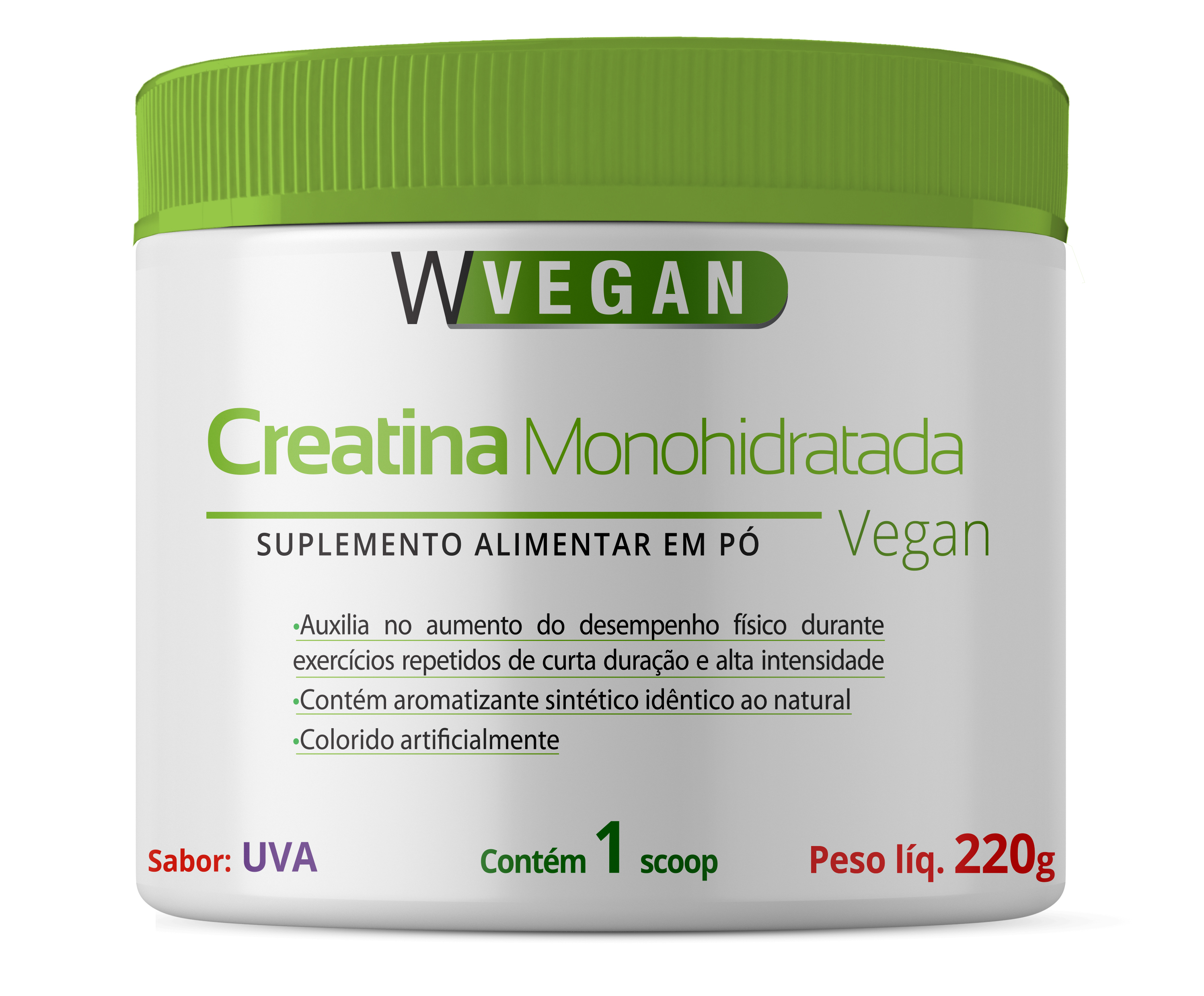 Creatina 220g Sabor Uva 220 gramas WVegan Vegano