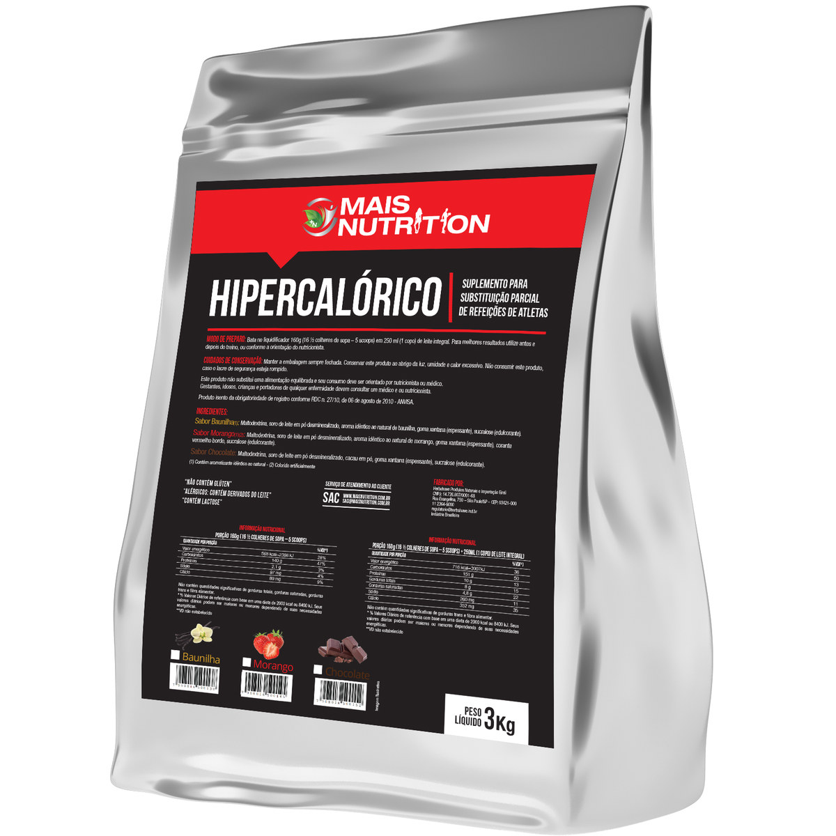 Hipercalorico 3kg Massa Mais Nutrition Chocolate