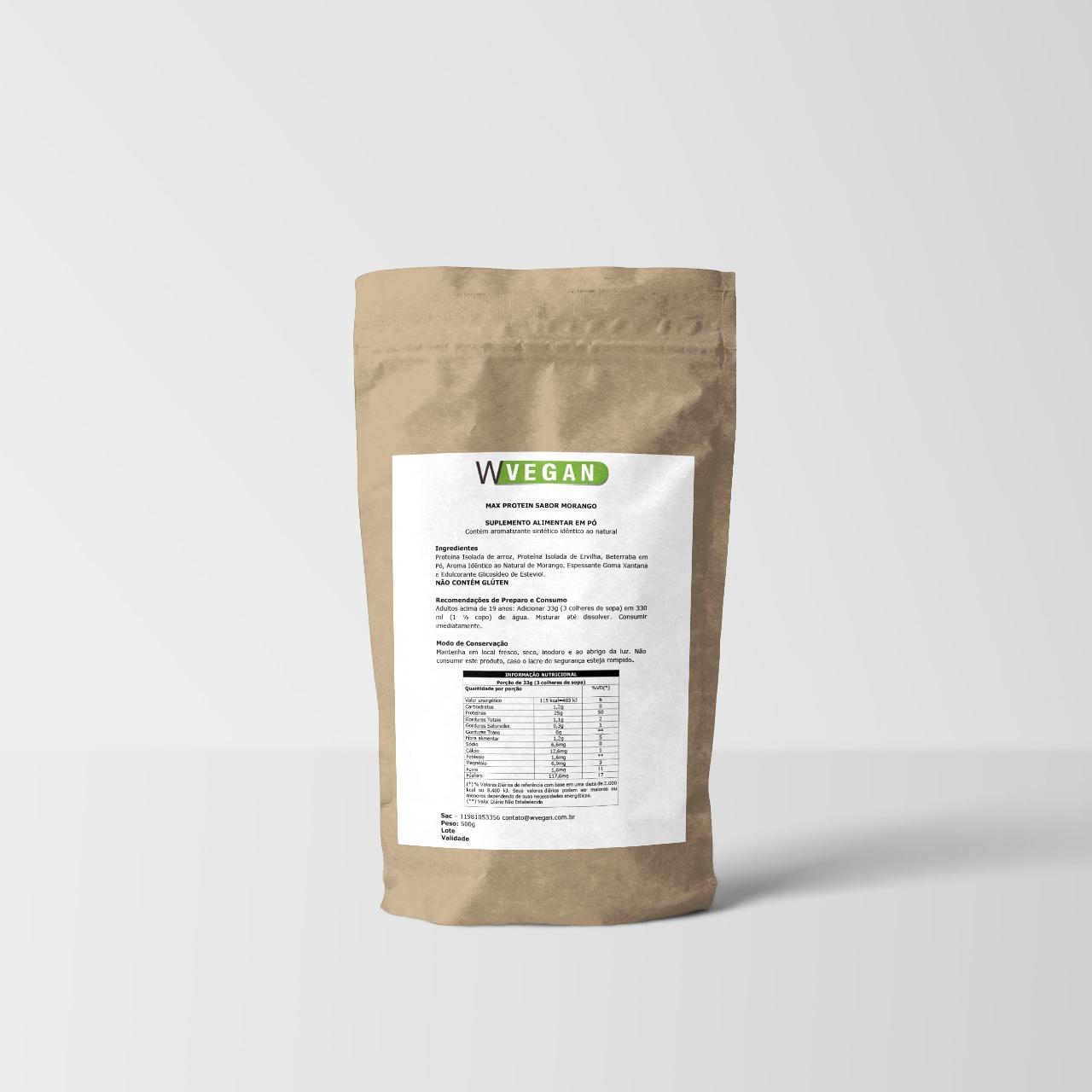 Max Protein 500g Embalagem Refil WVegan Sabor Morango - Proteina de Arroz e Ervilha Vegano