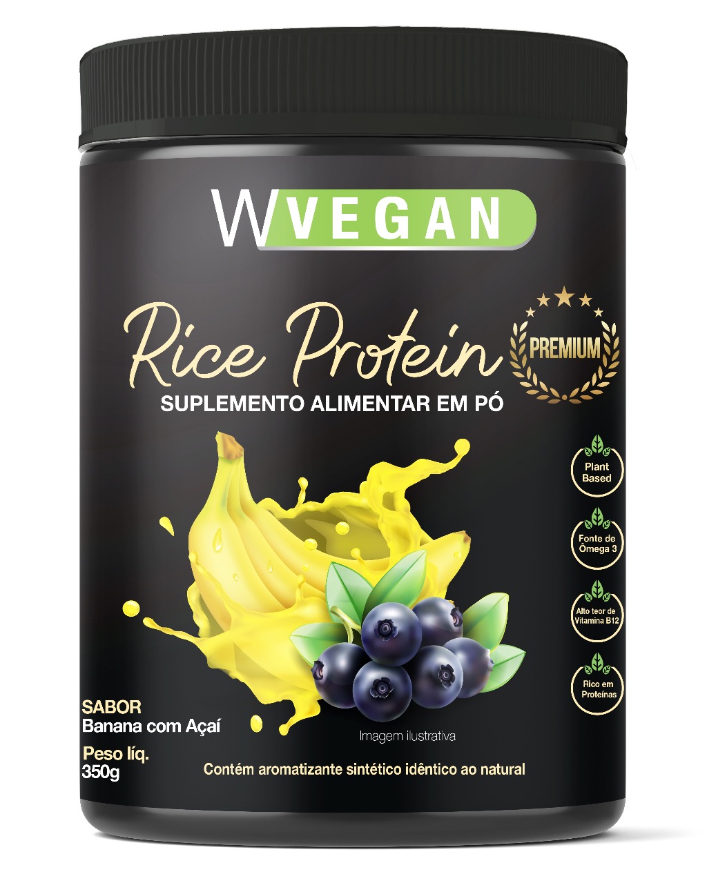 Rice Protein Premium 350g WVegan Sabor Banana Com Açai Vegano