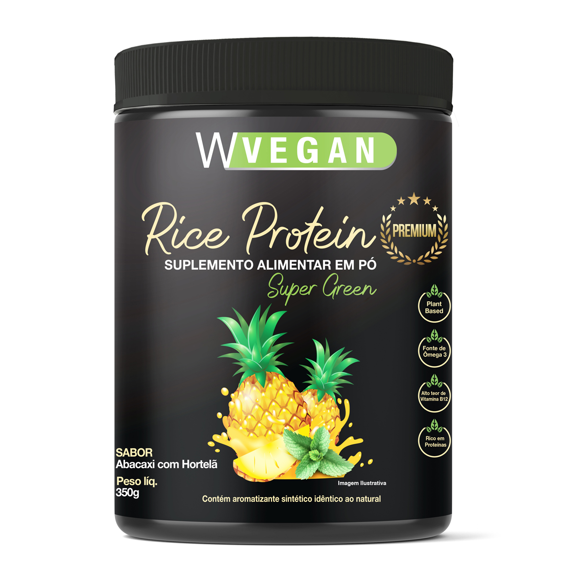 Rice Protein Premium 350g WVegan Sabores Rice Protein Premium 350g WVegan Sabor Abacaxi com Hortela Vegano