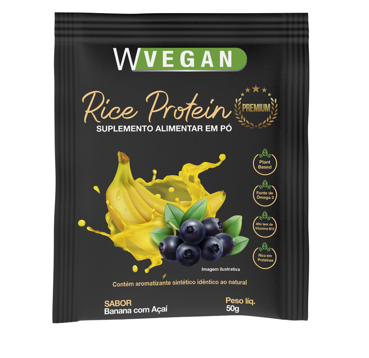 Rice Protein Premium 50g Sache Sabor Banana com Açai WVegan Vegano