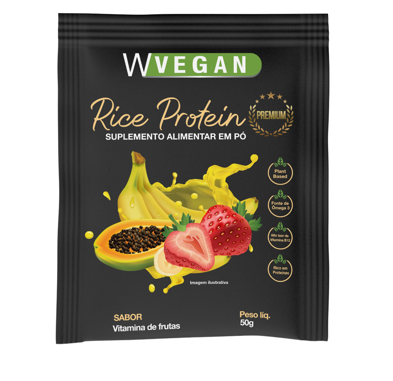 Rice Protein Premium 50g Sache Sabor Vitamina de Frutas WVegan Vegano