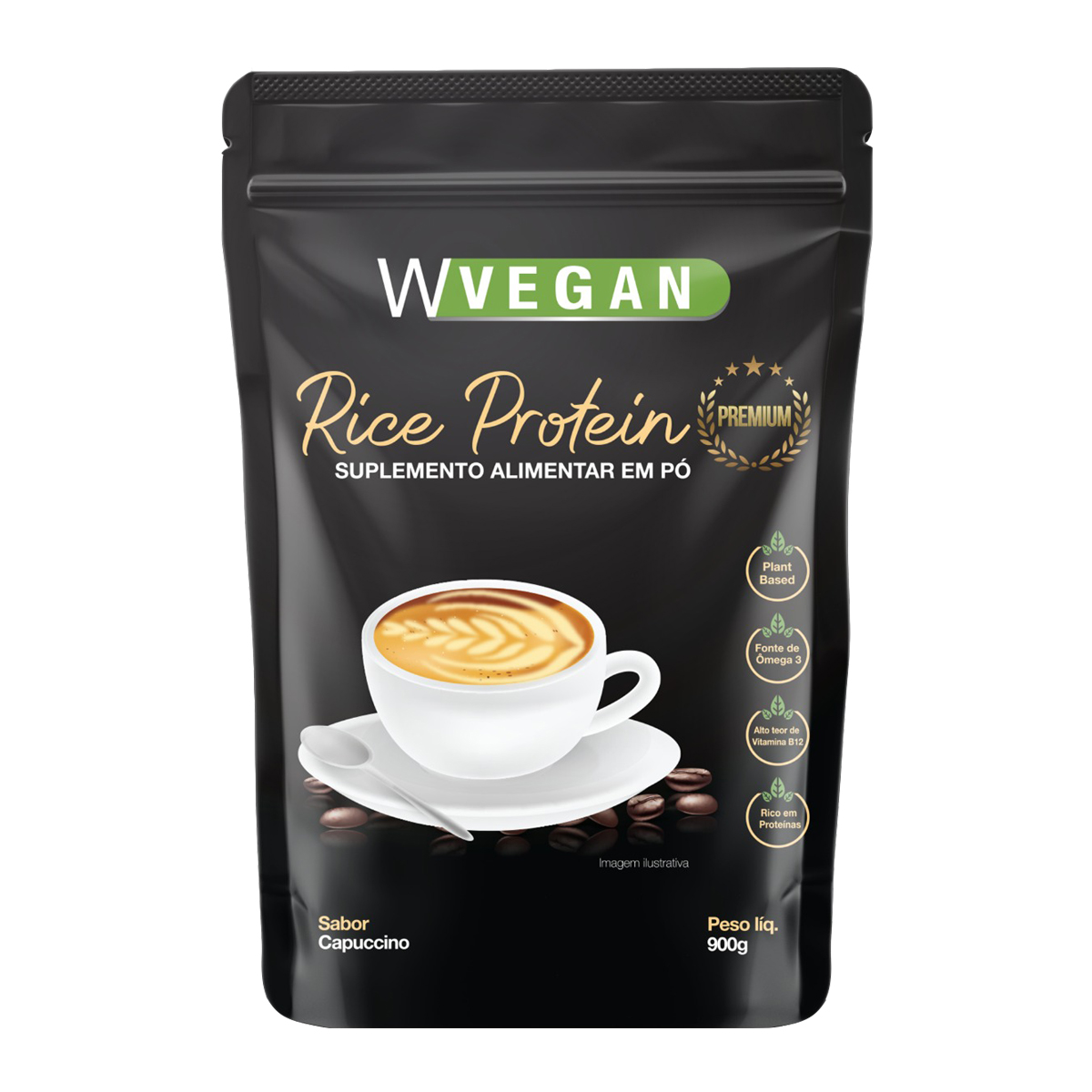 Rice Protein Premium 900g Embalagem Refil WVegan Sabor Capuccino Vegano